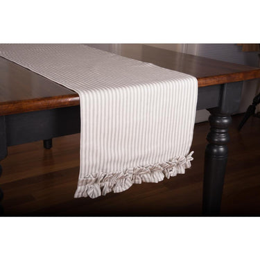 Grey Ticking Ruffle Table Runner T4179087 - The Fox Decor